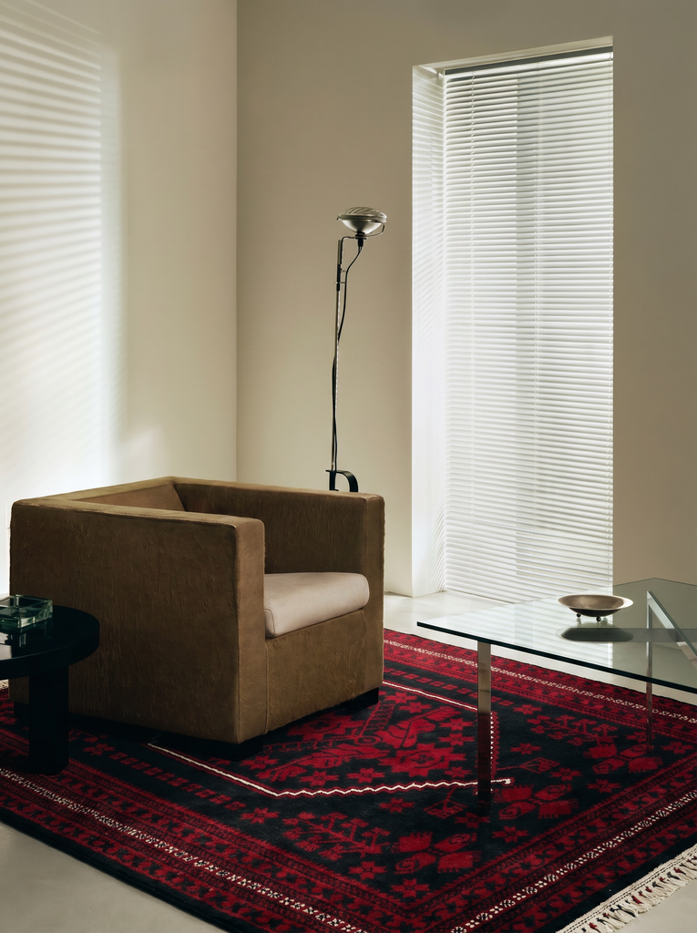 Tapis Uşak TENCEL™ à motif afghan Kabil, fabriqué à la main sur des métiers spéciaux 956 BLEU