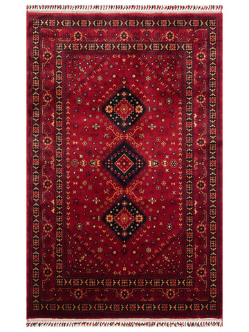 Kabil Afgan Desenli El Emeğiyle Özel Tezgahlarda Üretilen TENCEL™ Uşak Halısı 961 RED - Carpetdocia