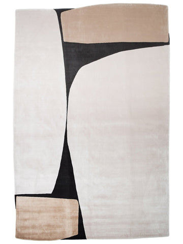 Tapis de Salon Moderne Monza Art 09 CREAM GOLD BLACK à Motif Géométrique, Haute Qualité, Tissage Serré et Brillant