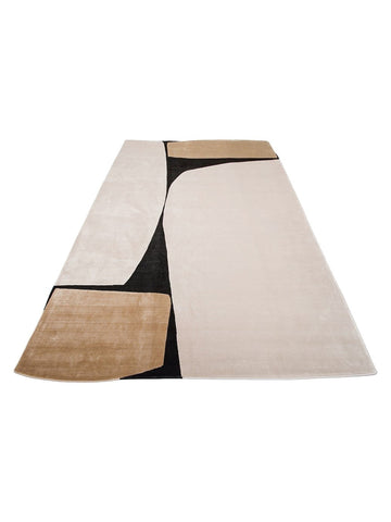 Tapis de Salon Moderne Monza Art 09 CREAM GOLD BLACK à Motif Géométrique, Haute Qualité, Tissage Serré et Brillant
