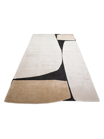 Tapis de Salon Moderne Monza Art 09 CREAM GOLD BLACK à Motif Géométrique, Haute Qualité, Tissage Serré et Brillant