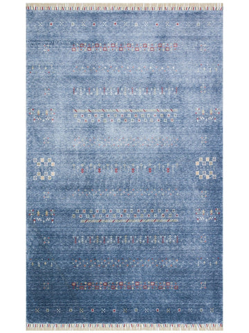 Oushak Carnaval Tappeto Moderno Uşak in TENCEL™ realizzato a mano, 100% naturale, facile da pulire, 06 BLUE