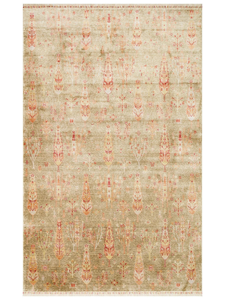Oushak Carnaval سجادة Uşak الحديثة المصنوعة يدوياً من TENCEL™ بنسبة 100% طبيعية، سهلة التنظيف، 08 GREEN AUTUMN