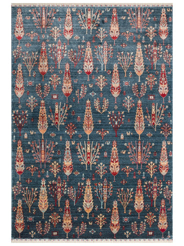 Oushak Carnaval Tapis Uşak moderne TENCEL™ 100 % naturel, facile à nettoyer, fabriqué à la main 08 NAVY TURQUOISE