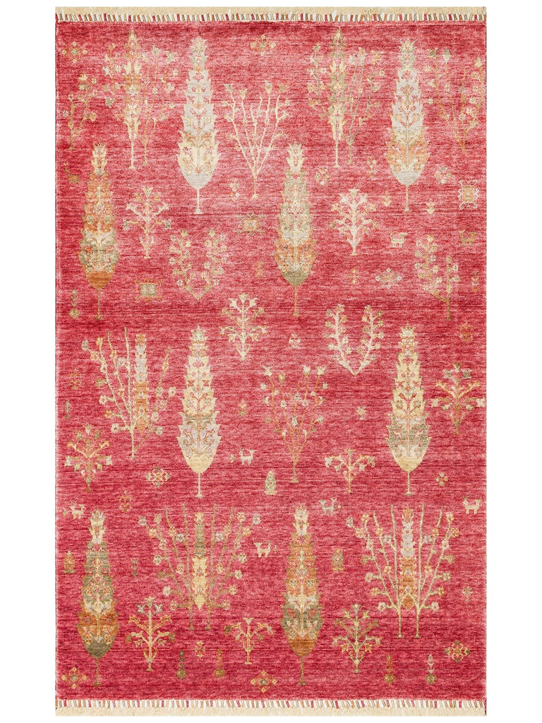 Oushak Carnaval سجادة Uşak الحديثة المصنوعة يدوياً من TENCEL™ بنسبة 100% طبيعية، سهلة التنظيف، 08 RED AUTUMN