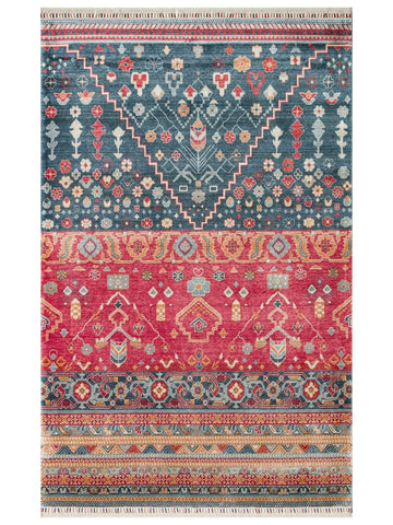 Oushak Carnaval Tappeto Uşak Moderno TENCEL™ Fatto a Mano, 100% Naturale, Facile da Pulire, 17 NAVY MULTY