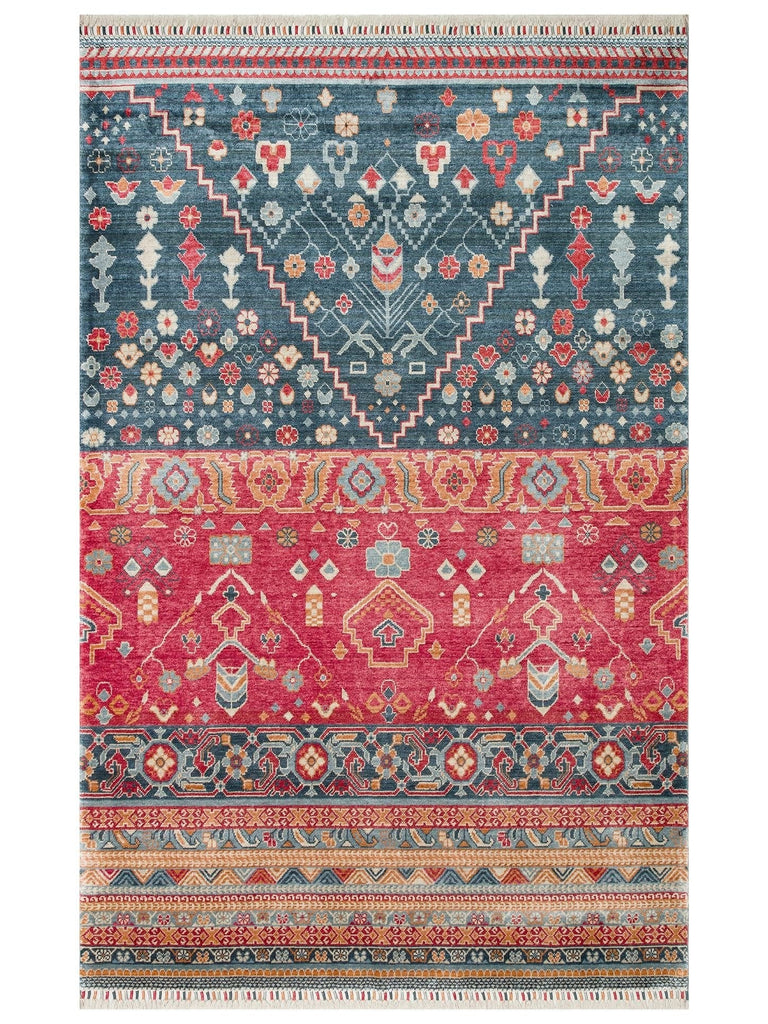 Oushak Carnaval سجادة Uşak الحديثة المصنوعة يدوياً من TENCEL™ بنسبة 100% طبيعية، سهلة التنظيف، 17 NAVY MULTY