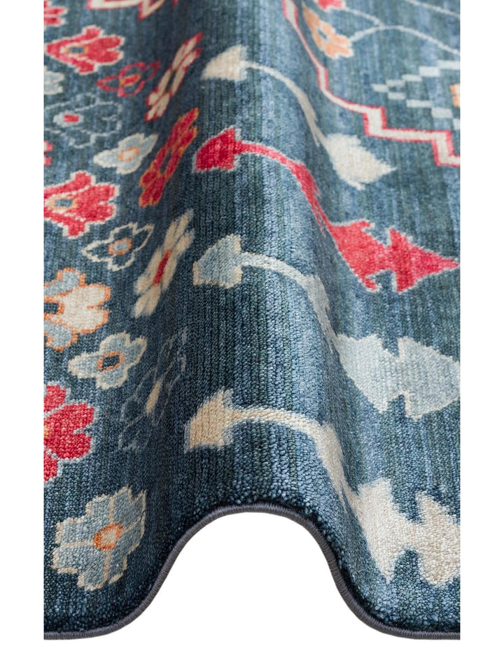 Oushak Carnaval %100 natürlich, leicht zu reinigen, handgefertigt, TENCEL™ moderner Uşak-Teppich 17 NAVY MULTY