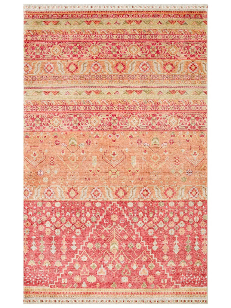 Oushak Carnaval سجادة Uşak الحديثة المصنوعة يدوياً من TENCEL™ بنسبة 100% طبيعية، سهلة التنظيف، 17 RED AUTUMN