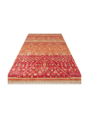 Oushak Carnaval 100 % naturel, facile à nettoyer, fabriqué à la main avec TENCEL™, tapis moderne d'Uşak 17 RED AUTUMN