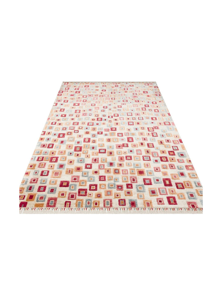 Oushak Carnaval سجادة Uşak الحديثة المصنوعة يدوياً من TENCEL™ بنسبة 100% طبيعية، سهلة التنظيف، 21 BEIGE MULTY