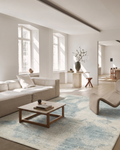 Serie Palette Tappeto Scandinavo Fatto a Mano in Lana, Viscosa e Cotone 100% Naturale per Soggiorno, Salotto BEIGE BLU