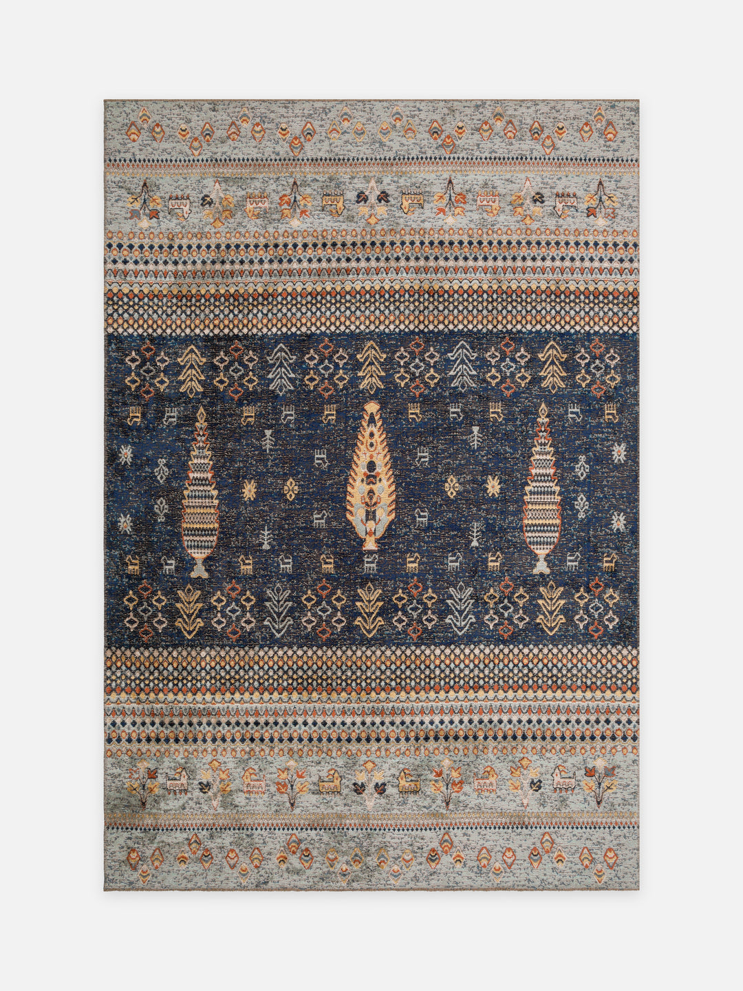 Ruggadocia Gabbe İndigo Tribal Desenli Halı kuşbakışı
