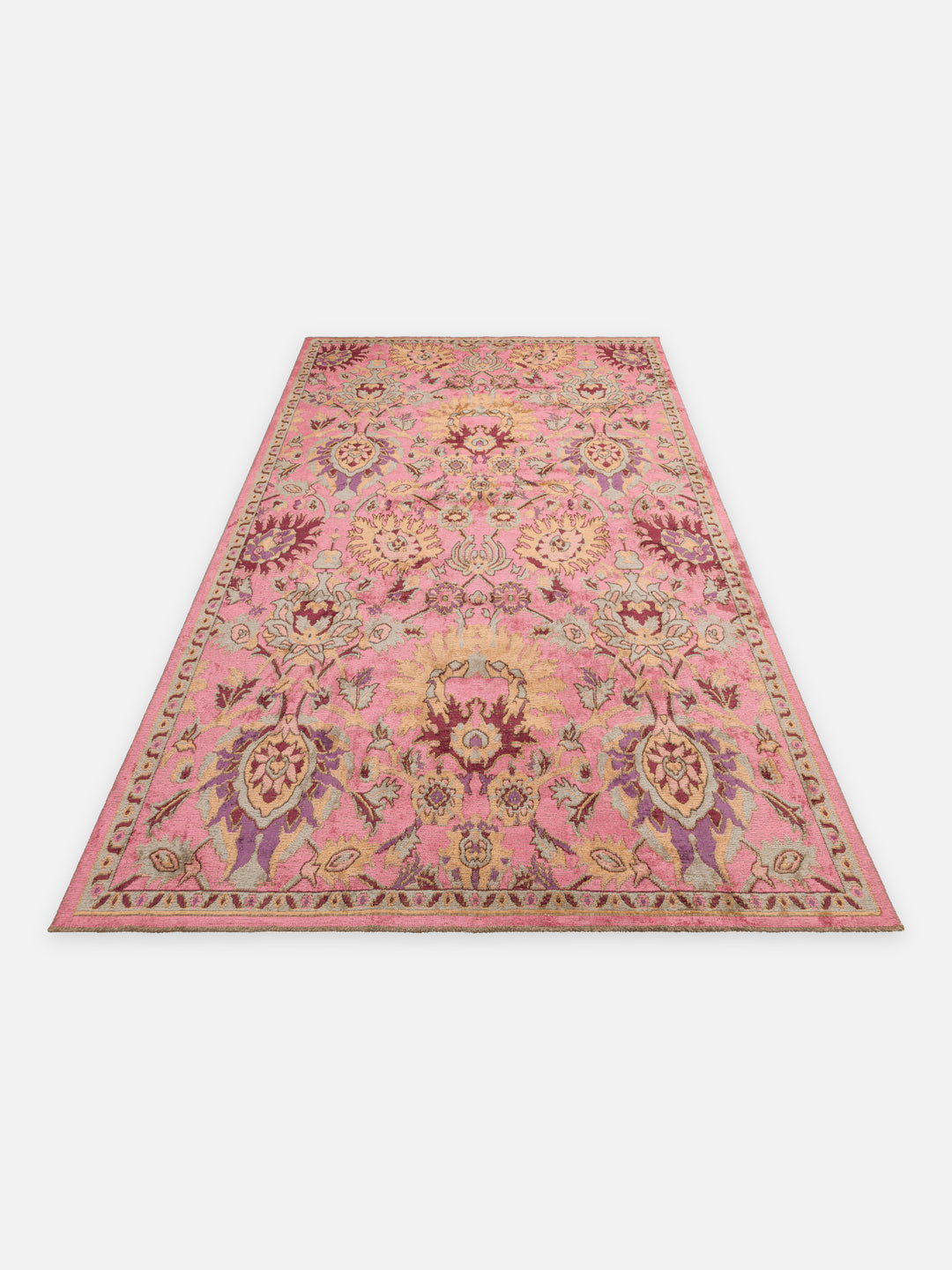 Ruggadocia Mahal Pembe Çiçek Desenli Halı Fuşya detay