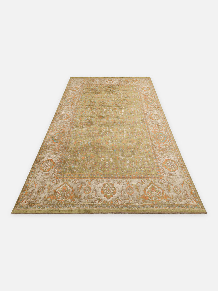 Ruggadocia Mahal Yeşil Çiçek Desenli Halı detay
