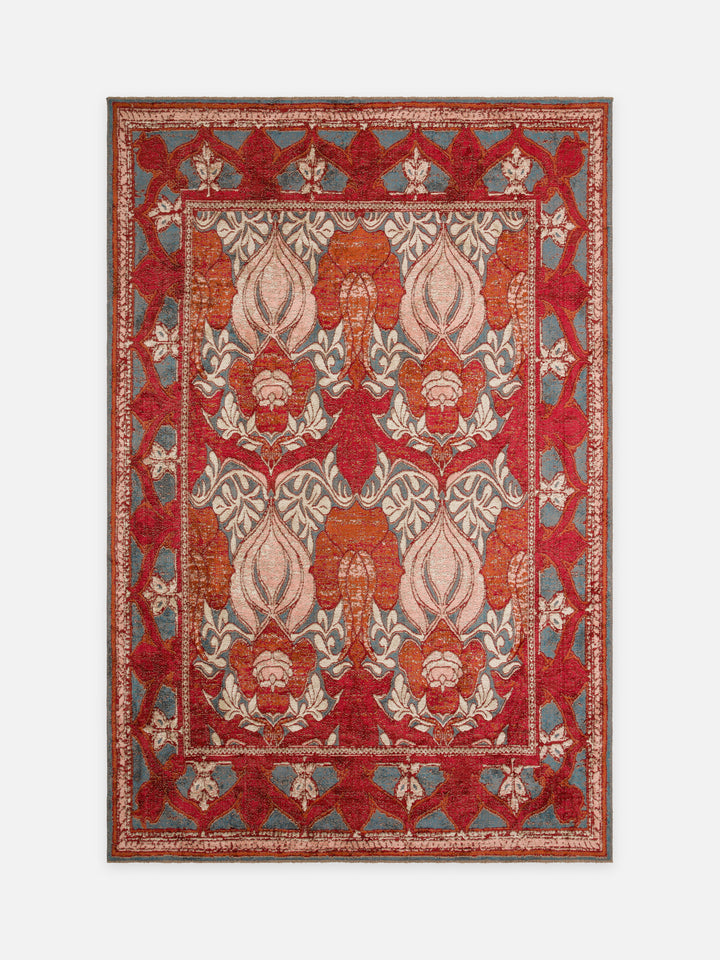 Ruggadocia Voysey Kırmızı Nar Çiçeği Desenli Halı kuşbakışı