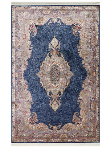 Topkapı Serisi Yüksek Kalite Sık Dokuma Klasik Desenli Özel Işıltılı Salon Halısı 02 NAVY - Carpetdocia